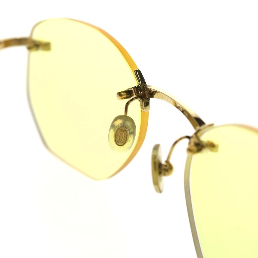 Cartier(カルティエ) レクタングル リムレス ウッドテンプル サングラス 眼鏡 メガネ 3786377 イエロー/ブラウン