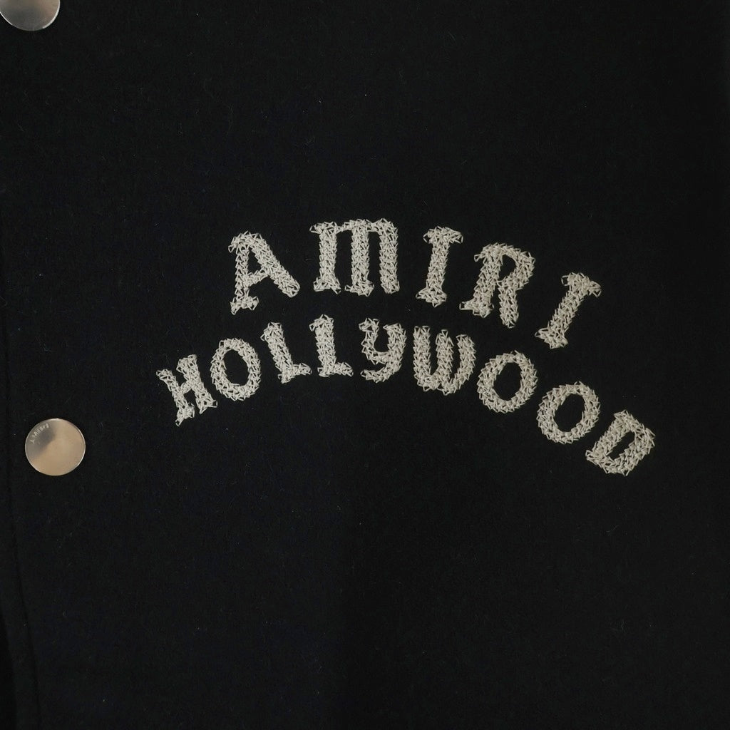 AMIRI(アミリ) HOLLYWOOD BOMBER ボンバージャケット ロゴ刺繍 レザー切替スタジャン ブラック/ホワイト AMOUBB1066