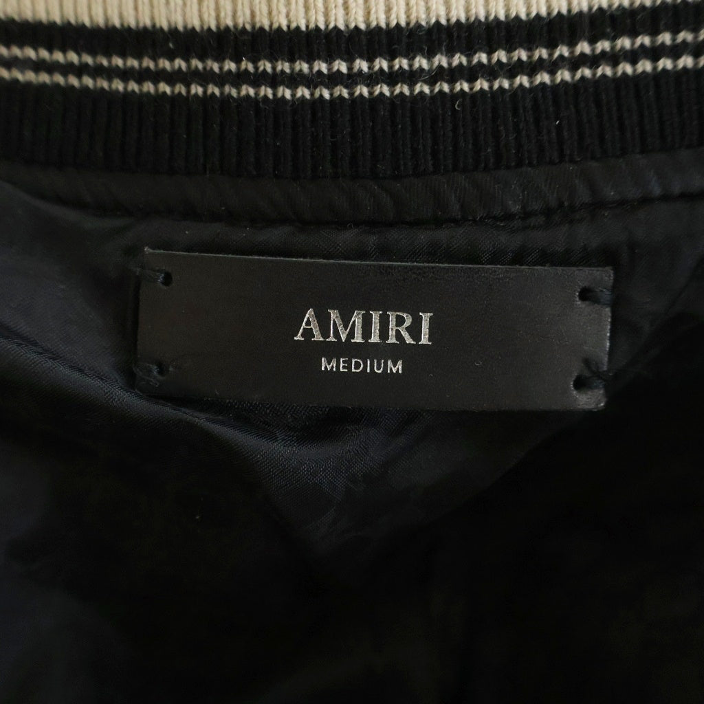AMIRI(アミリ) HOLLYWOOD BOMBER ボンバージャケット ロゴ刺繍 レザー切替スタジャン ブラック/ホワイト AMOUBB1066