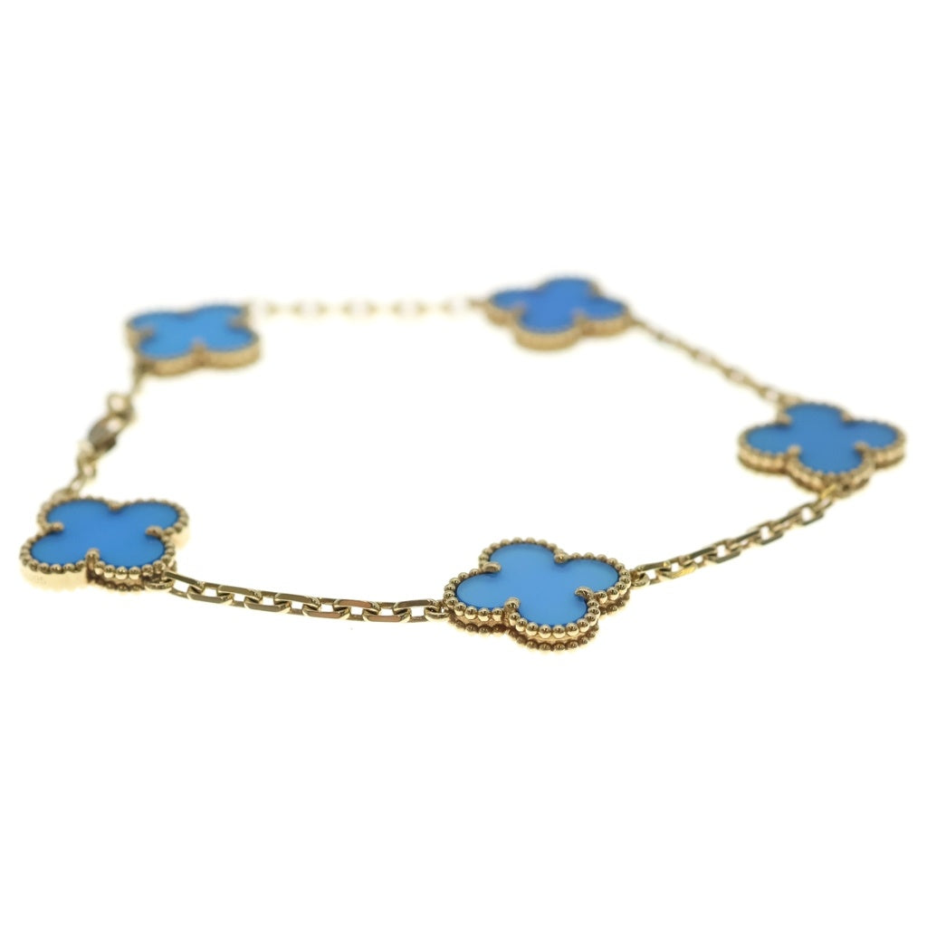 Van Cleef & Arpels(ヴァンクリーフアンドアーペル) K18YG Vintage Alhambra Bracelet Agate ヴィンテージアルハンブラ 5モチーフ ブレスレット アゲート VCARP34900 ゴールド/ブルー レディース