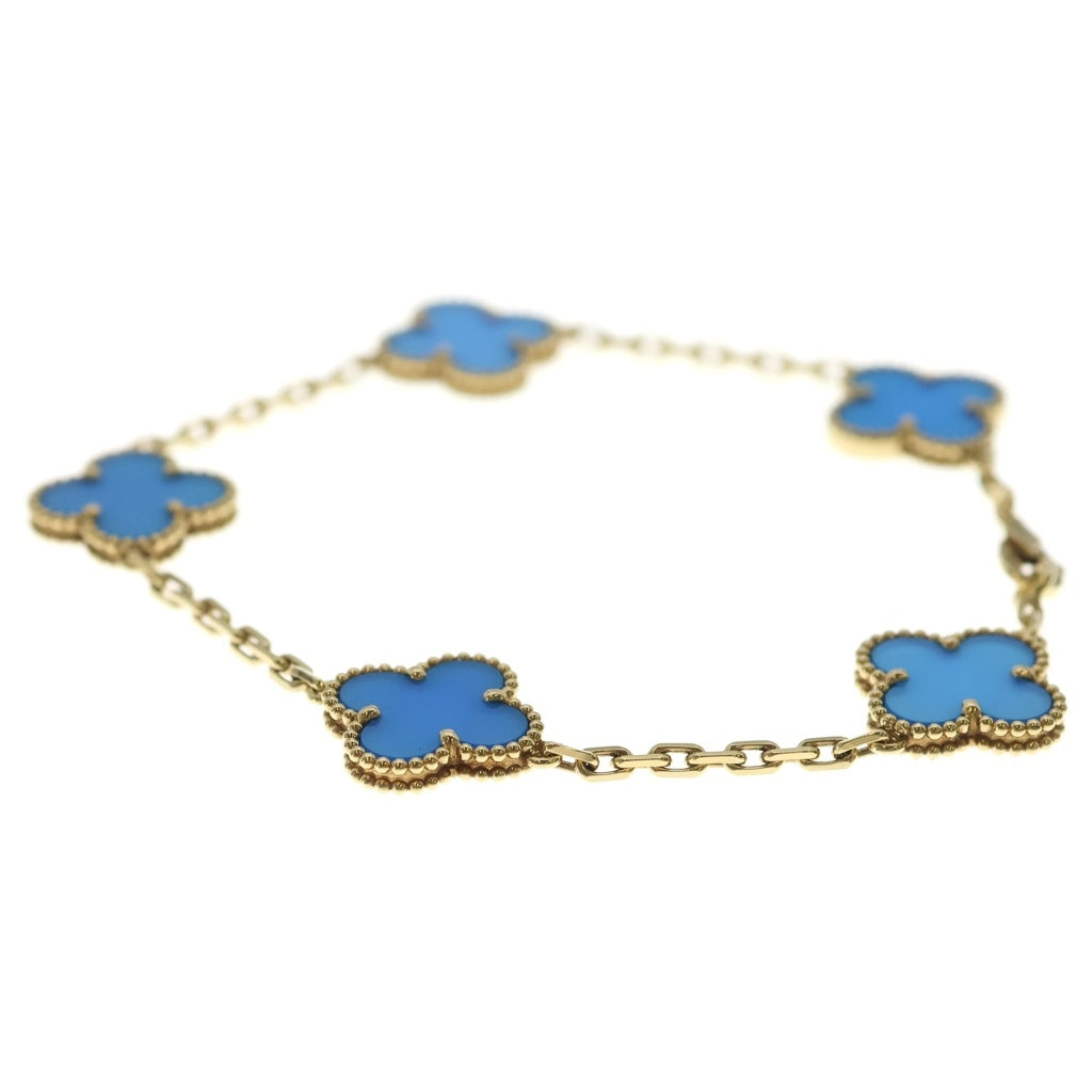 Van Cleef & Arpels(ヴァンクリーフアンドアーペル) K18YG Vintage Alhambra Bracelet Agate ヴィンテージアルハンブラ 5モチーフ ブレスレット アゲート VCARP34900 ゴールド/ブルー レディース