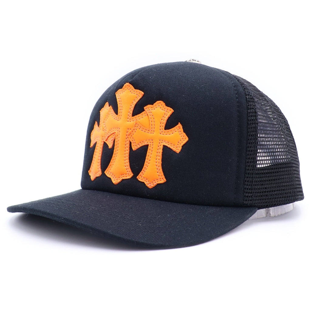 CHROME HEARTS(クロムハーツ) TRUCKER CAP トラッカーキャップ トリプルクロスレザーパッチ 帽子 ブラック/オレンジ