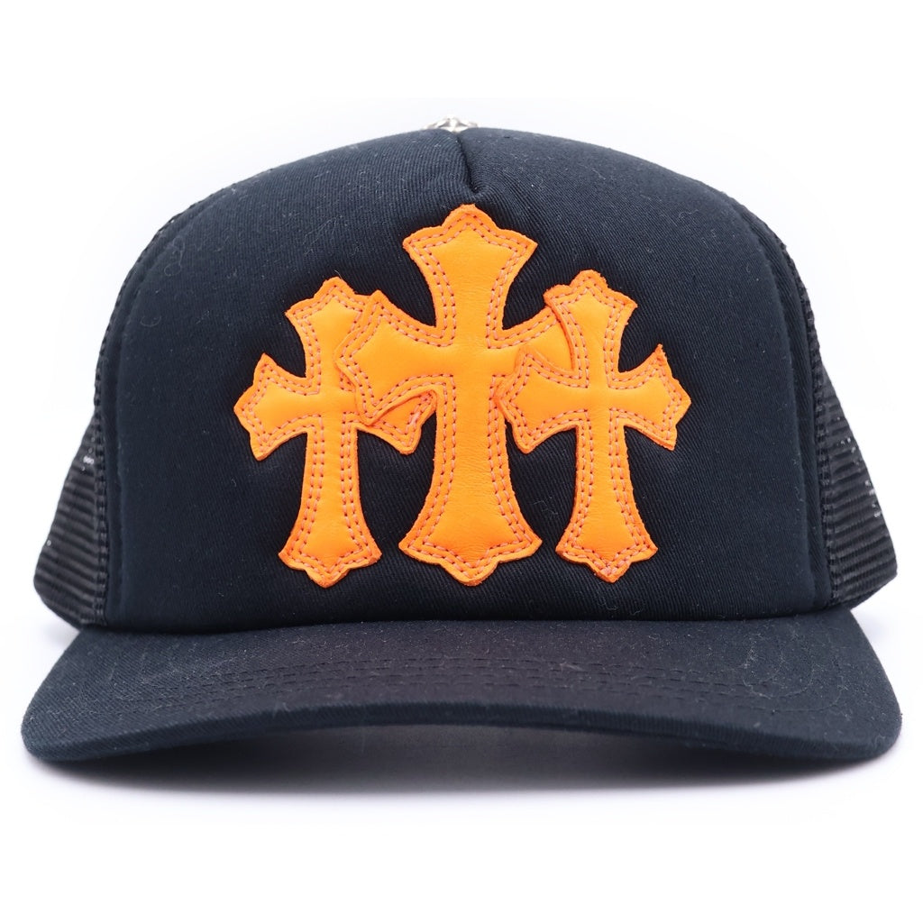 CHROME HEARTS(クロムハーツ) TRUCKER CAP トラッカーキャップ トリプルクロスレザーパッチ 帽子 ブラック/オレンジ