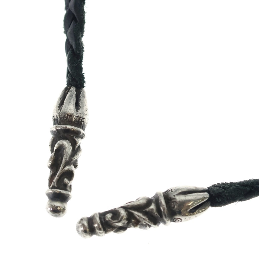 CHROME HEARTS(クロムハーツ) LEATHER BRAID スクロールレザーブレード シルバーネックレス ブラック/シルバー