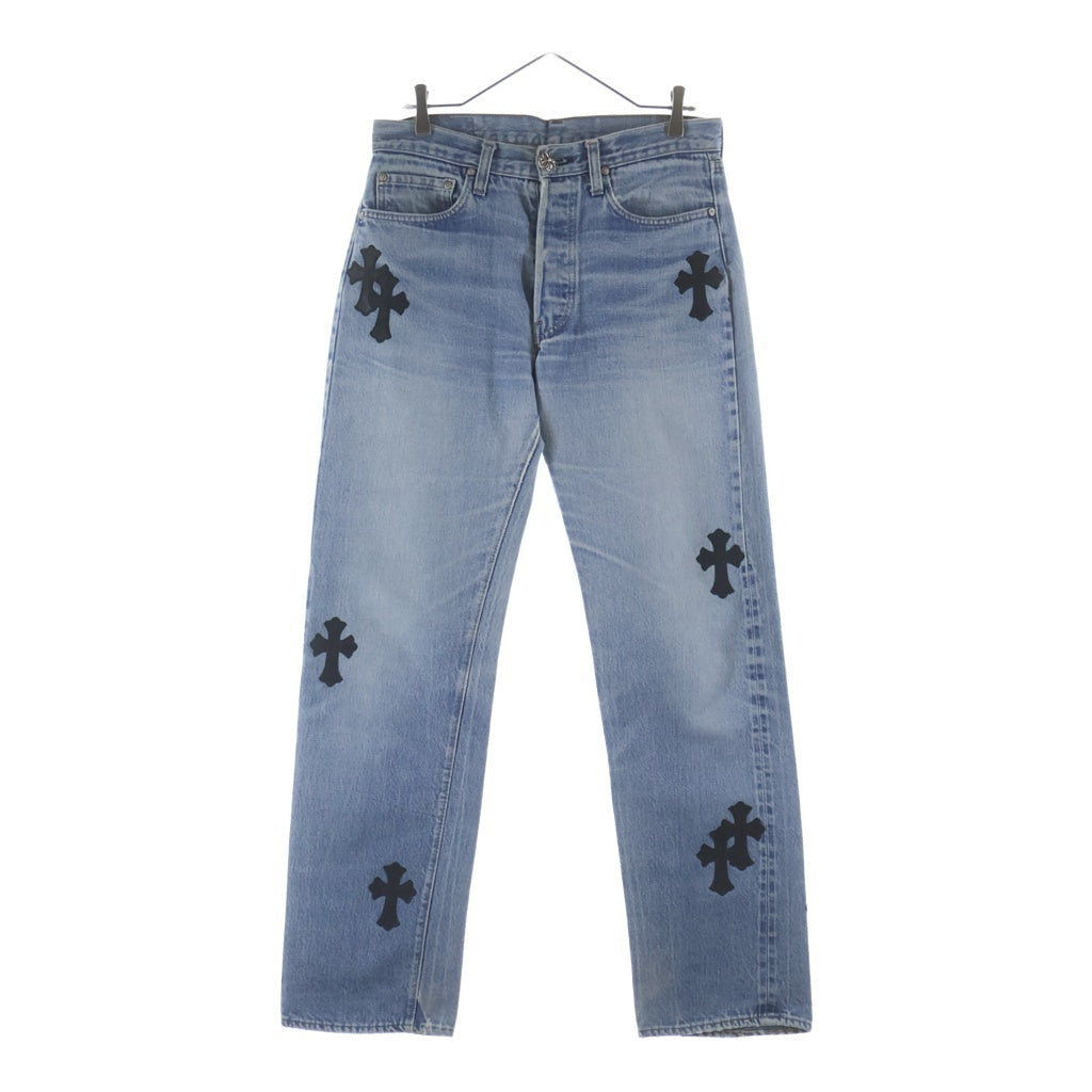 CHROME HEARTS(クロムハーツ) ×Levi's 501 VNTG LEATHER CROSS PATCH JEANS ×リーバイス 501 ヴィンテージ レザークロスパッチ ジーンズ デニムパンツ インディゴ