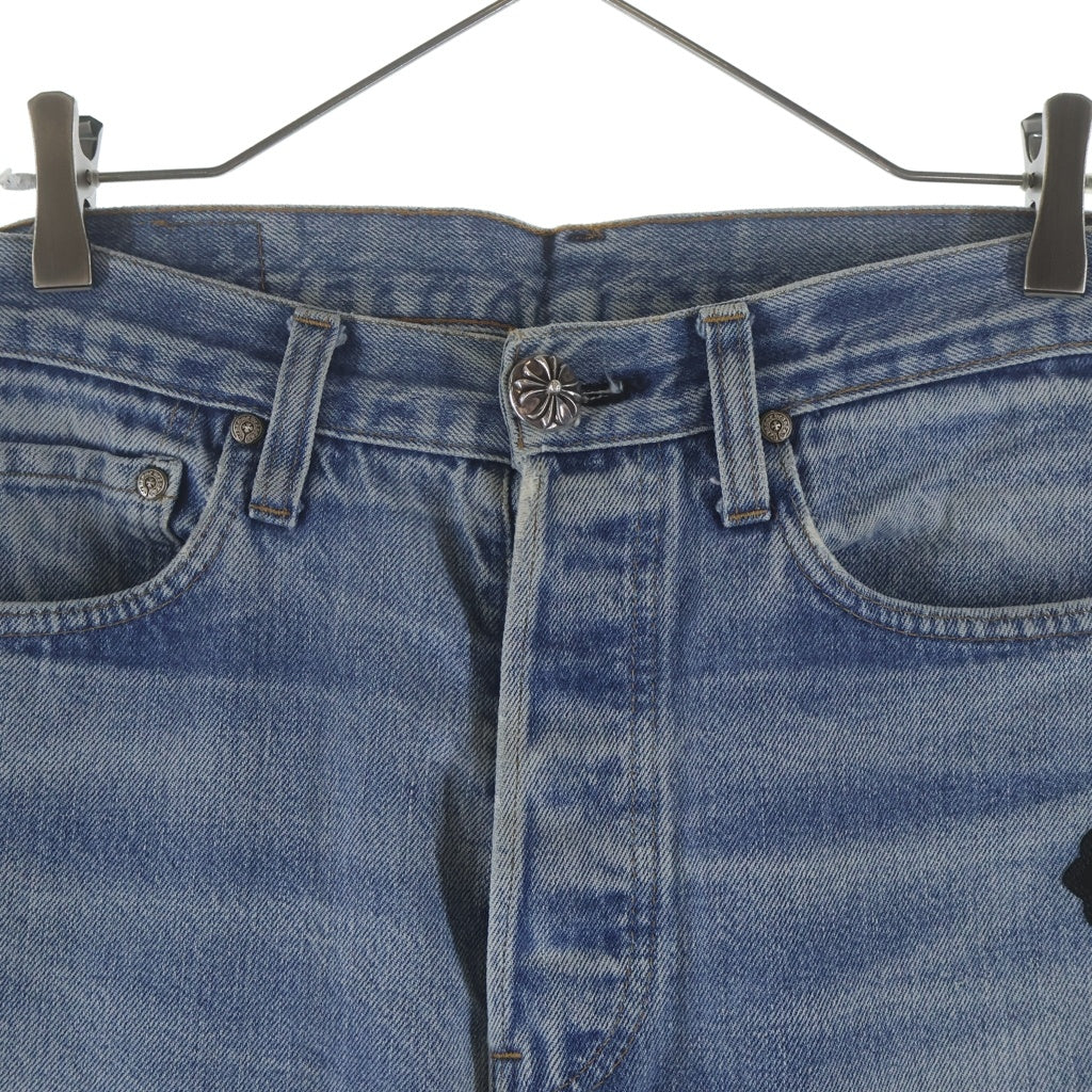 CHROME HEARTS(クロムハーツ) ×Levi's 501 VNTG LEATHER CROSS PATCH JEANS ×リーバイス 501 ヴィンテージ レザークロスパッチ ジーンズ デニムパンツ インディゴ