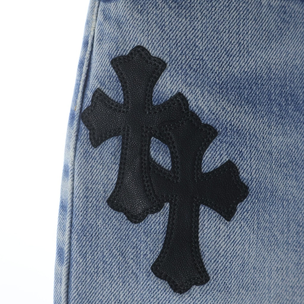 CHROME HEARTS(クロムハーツ) ×Levi's 501 VNTG LEATHER CROSS PATCH JEANS ×リーバイス 501 ヴィンテージ レザークロスパッチ ジーンズ デニムパンツ インディゴ