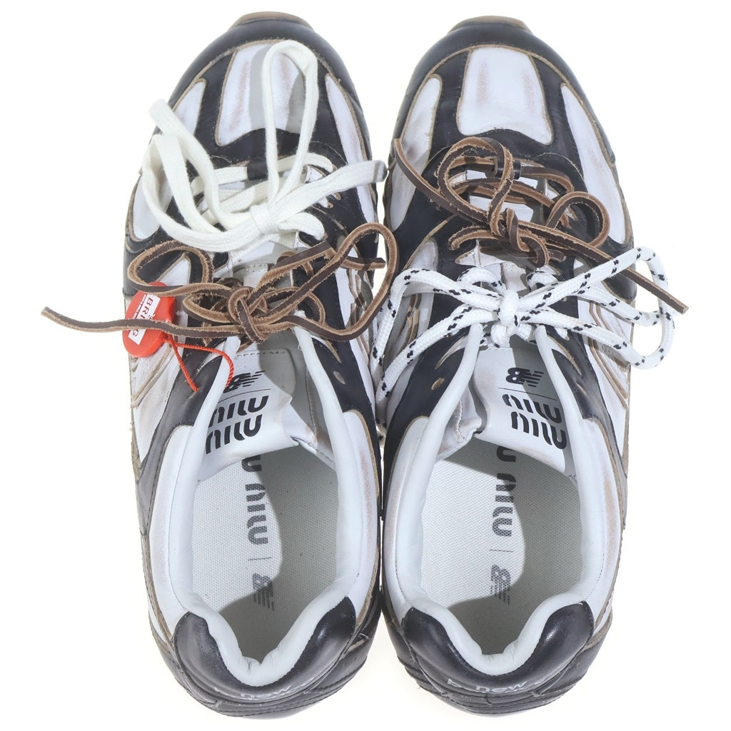 miumiu(ミュウミュウ) ×NEW BALANCE レザーローカットスニーカー 42 5E165E ブラック/ホワイト