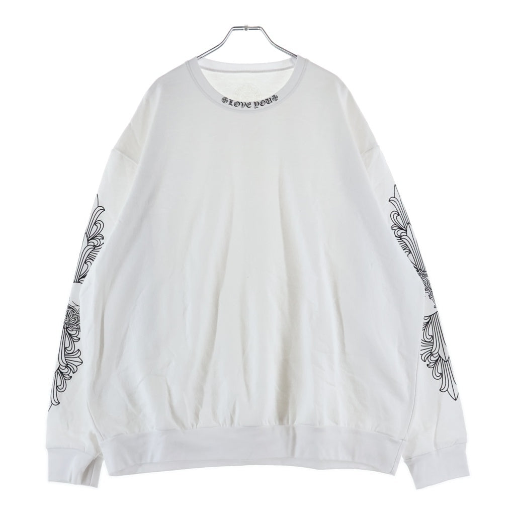 CHROME HEARTS(クロムハーツ) LOVE YOU NECK LOGO ラブユー ネックロゴ 袖フローラルプリント クルーネックスウェット ホワイト