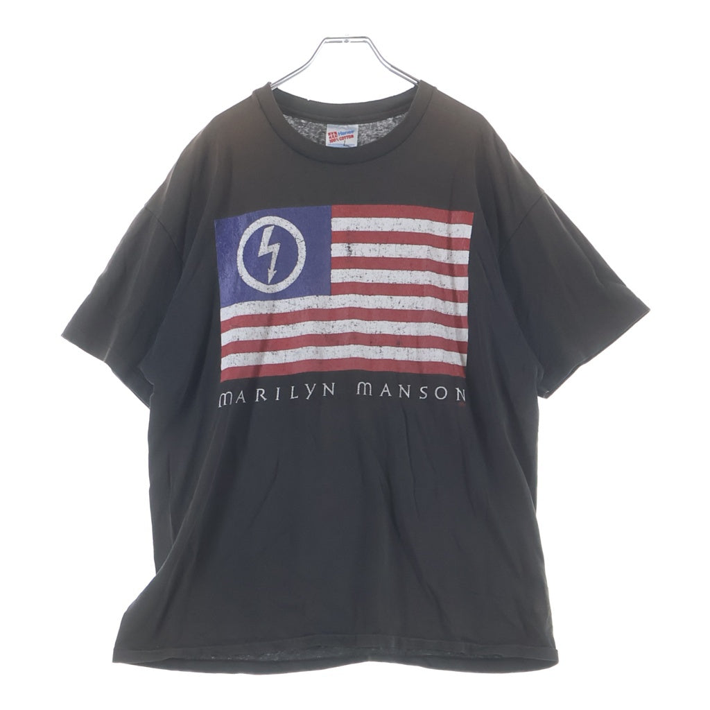 VINTAGE(ヴィンテージ) 90s MARILYN MANSON 星条旗プリントTシャツ 半袖カットソー ブラック