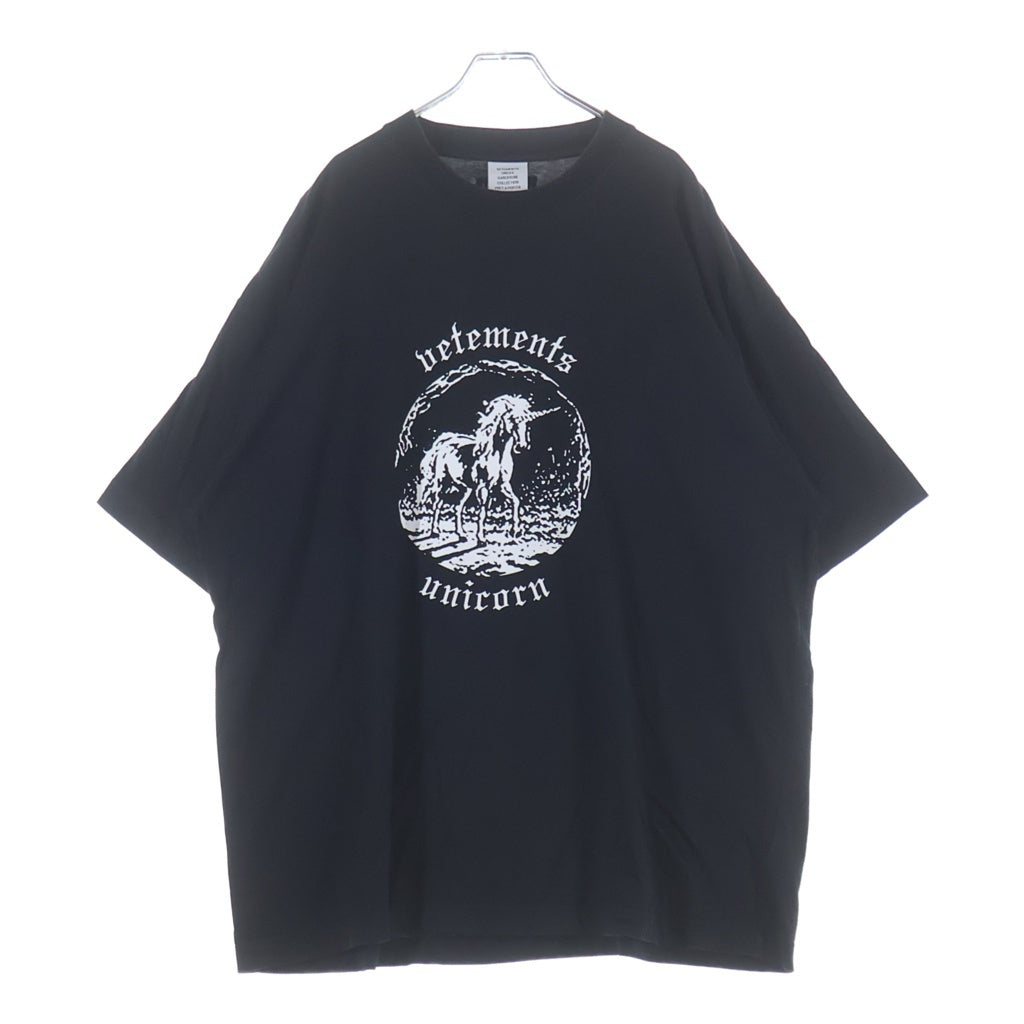 VETEMENTS(ヴェトモン) 22SS 両面ユニコーンプリント 半袖Tシャツカットソー ブラック UE52TR200B