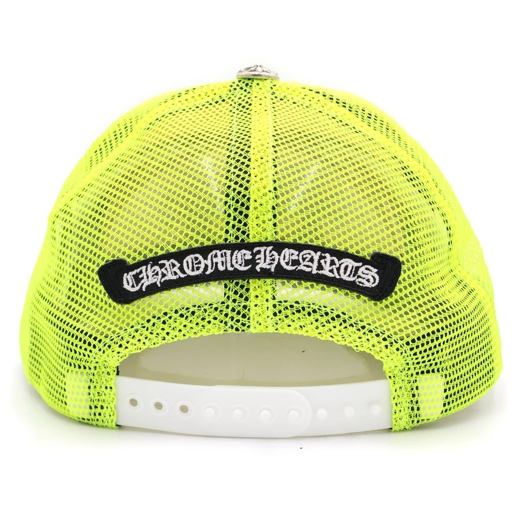 CHROME HEARTS(クロムハーツ) TRUCKER CAP セメタリークロス レザーパッチトラッカー メッシュキャップ 帽子 ホワイト/ライム/シルバー