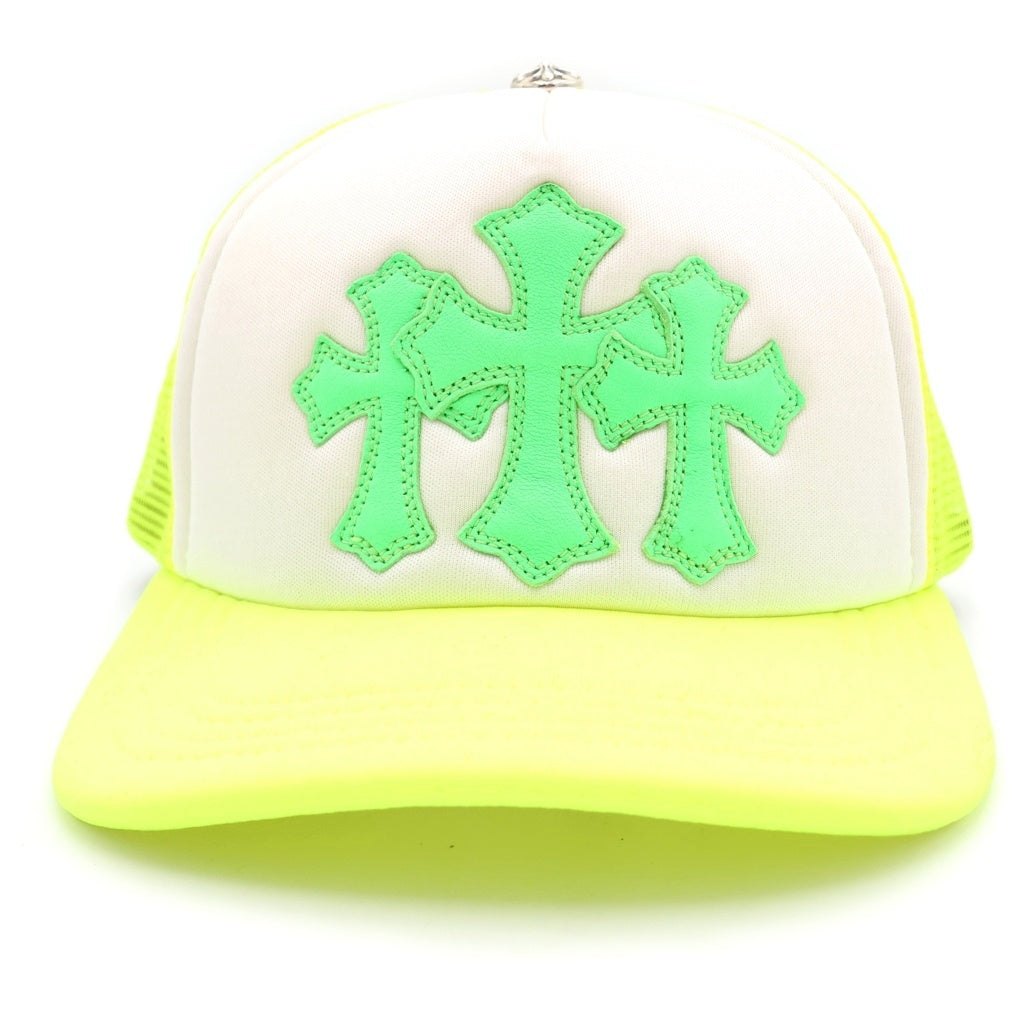 CHROME HEARTS(クロムハーツ) TRUCKER CAP セメタリークロス レザーパッチトラッカー メッシュキャップ 帽子 ホワイト/ライム/シルバー