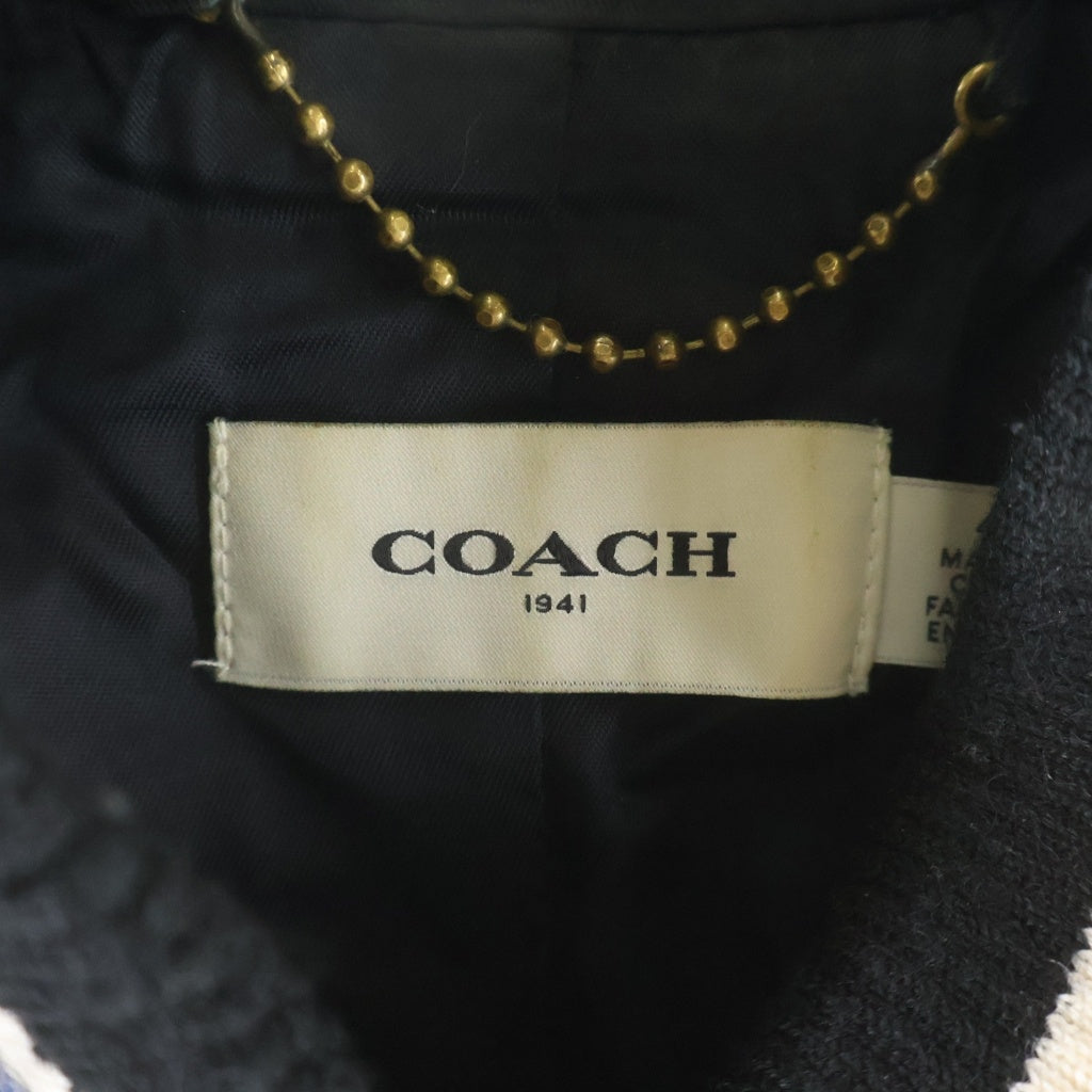 COACH(コーチ) レザー切替ウールバーシティジャケット スタジャン 57343 ネイビー/ホワイト