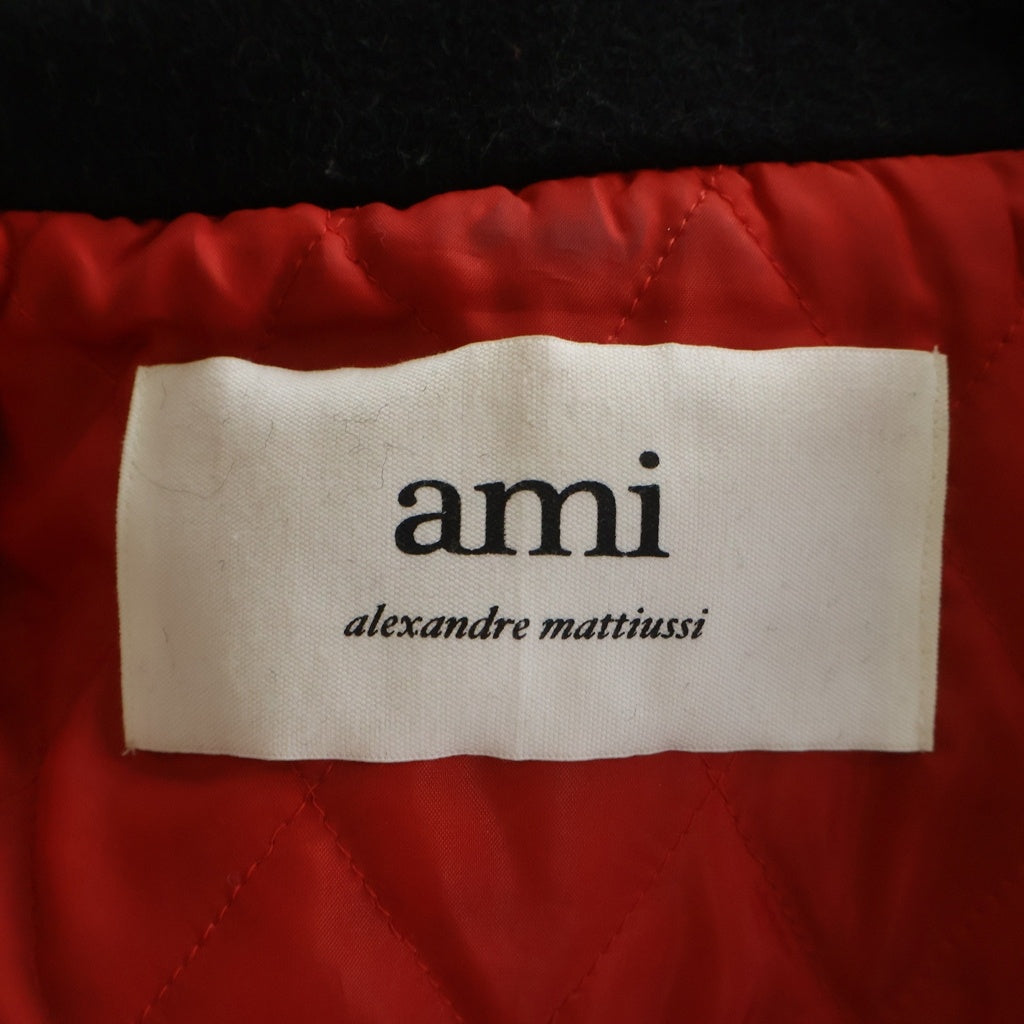 AMI Alexandre Mattiussi(アミアレクサンドルマテュッシ) レザー切替ウールバーシティジャケット スタジャン HJK214.259 ブラック/ホワイト