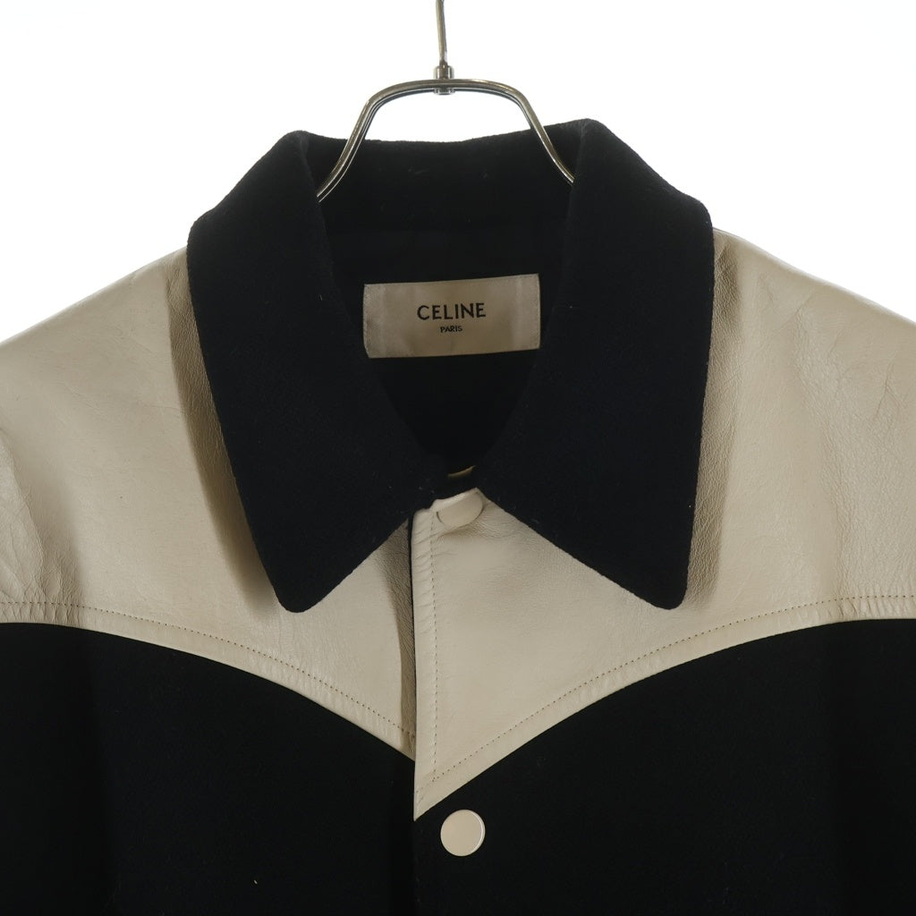 CELINE(セリーヌ) テディジャケット 羊革切替スタジアムジャケット ブルゾン ブラック/ホワイト 2V534896C