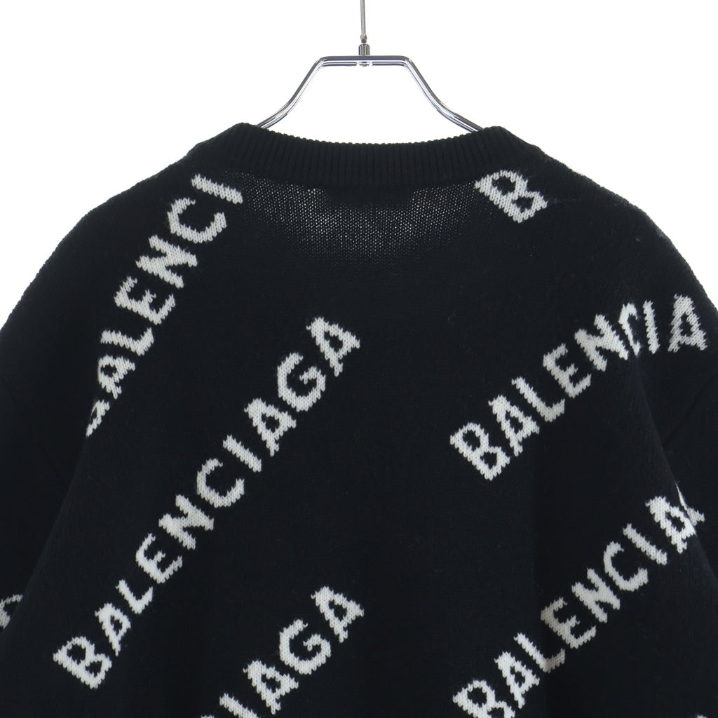 BALENCIAGA(バレンシアガ) ロゴ総柄 クルーネックニットセーター 648433 ブラック