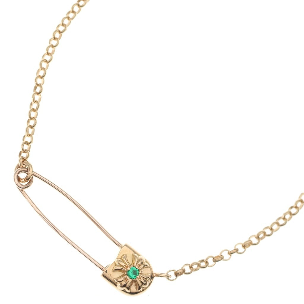 CHROME HEARTS(クロムハーツ) 22K SAFETY PIN R16 1EMRLD セーフティピン 1エメラルド ロールチェーンネックレス 16inch ゴールド