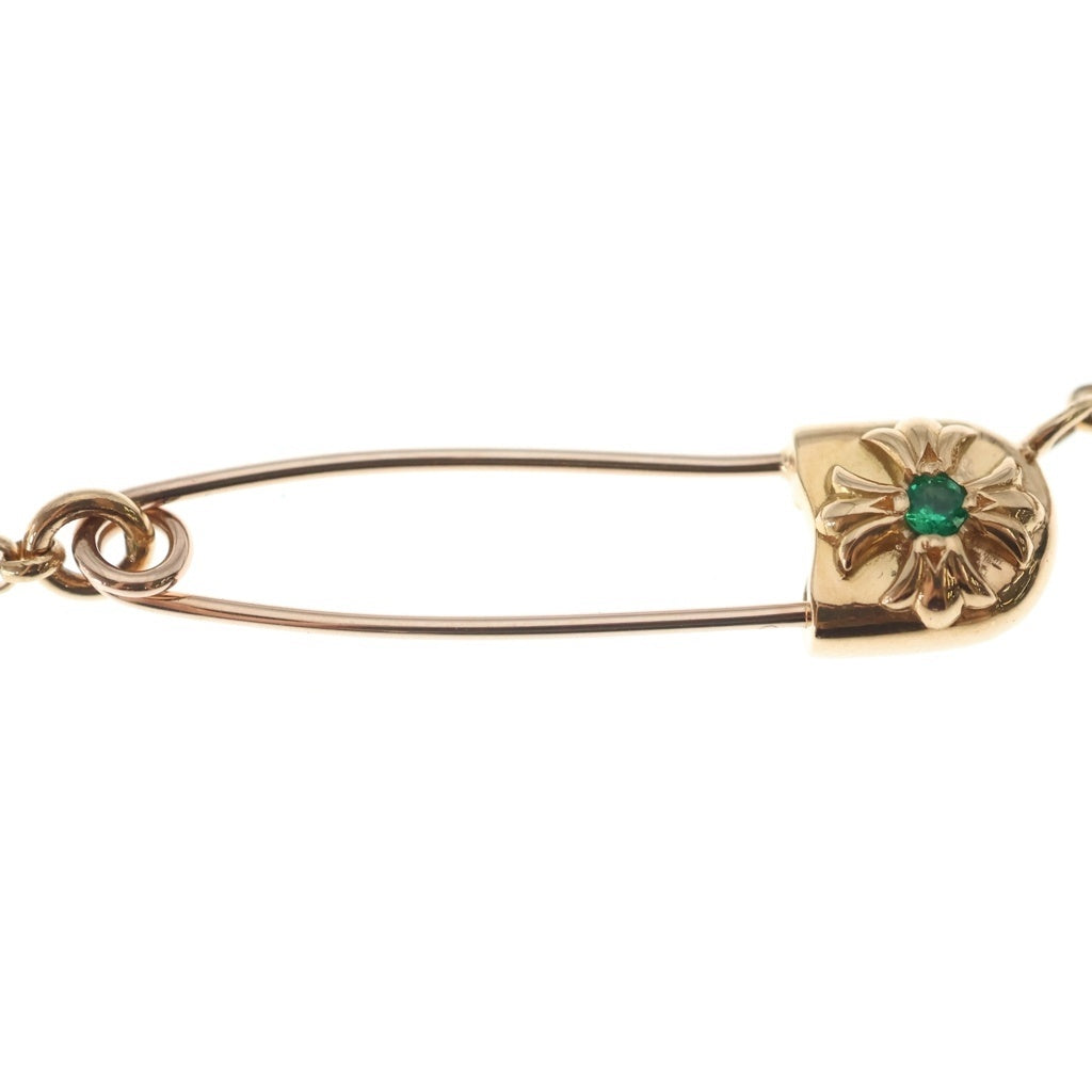 CHROME HEARTS(クロムハーツ) 22K SAFETY PIN R16 1EMRLD セーフティピン 1エメラルド ロールチェーンネックレス 16inch ゴールド