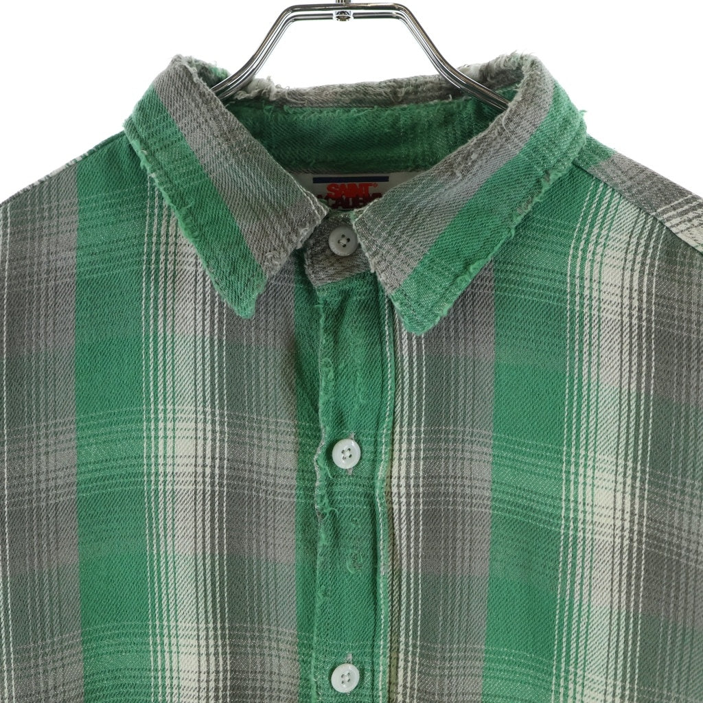 SAINT MICHAEL(セントマイケル) SHERMER ACADEMY CHECK FRANNEL SHIRT チェックフランネルシャツ ダメージ加工 SM-S23-0000-088 グリーン