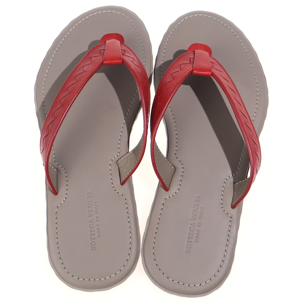 BOTTEGA VENETA(ボッテガヴェネタ) PLAGE CALF LEATHER FLIP FLOPS レザーサンダル レッド/ブラウン