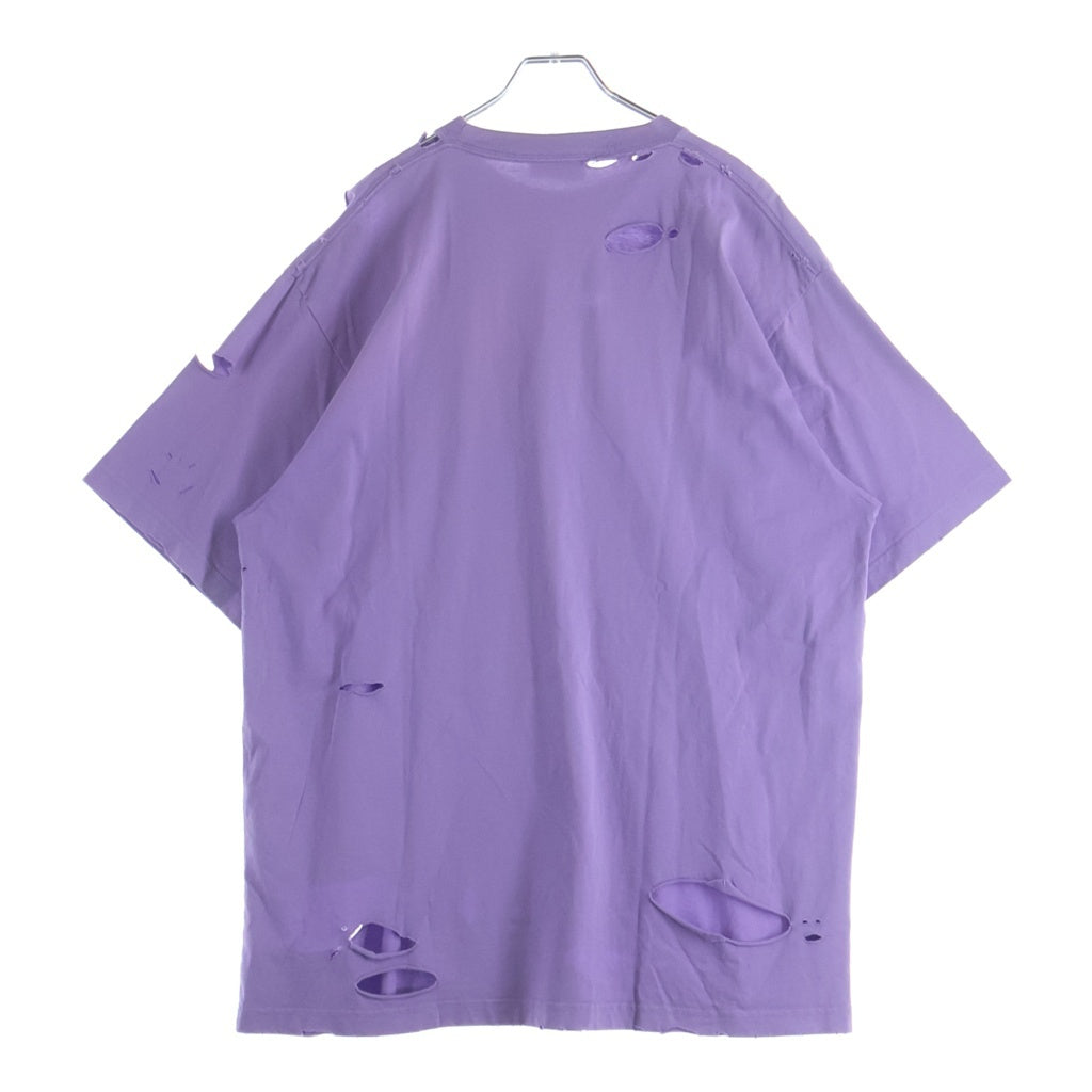 BALENCIAGA(バレンシアガ) 21SS デストロイ加工 ロゴプリント 半袖Tシャツ カットソー パープル 651795 TKVB8