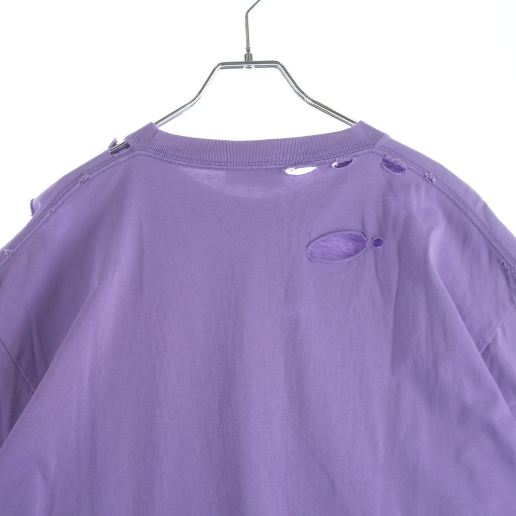 BALENCIAGA(バレンシアガ) 21SS デストロイ加工 ロゴプリント 半袖Tシャツ カットソー パープル 651795 TKVB8
