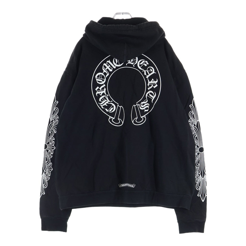 CHROME HEARTS(クロムハーツ) SWTSHRT PLVR 袖フローラル バックホースシュープリント スウェット プルオーバーパーカー ブラック