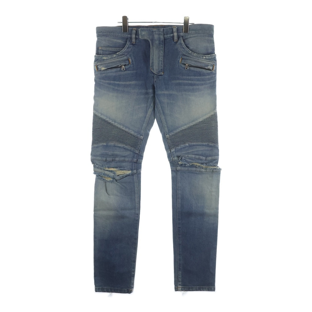 BALMAIN(バルマン) ダメージ加工 バイカースリムデニムパンツ インディゴ POHT551 C710V