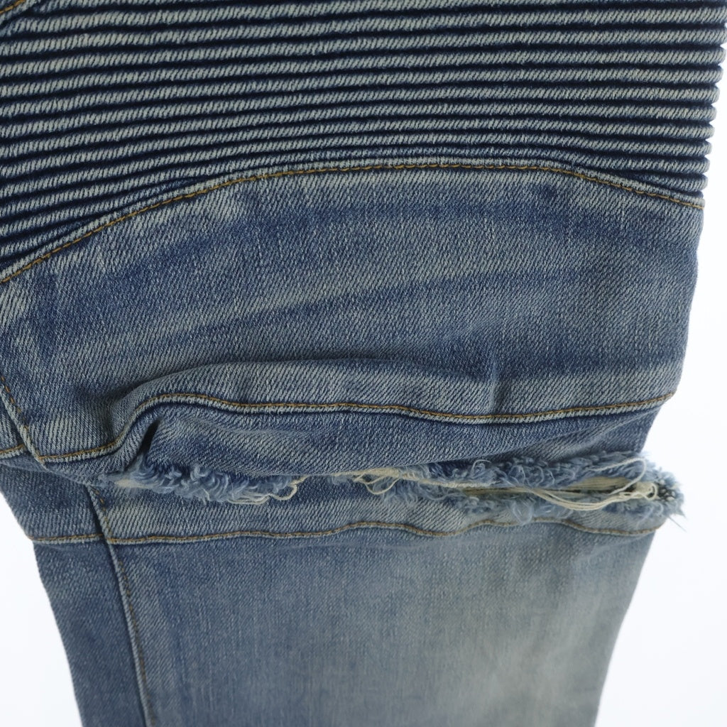 BALMAIN(バルマン) ダメージ加工 バイカースリムデニムパンツ インディゴ POHT551 C710V