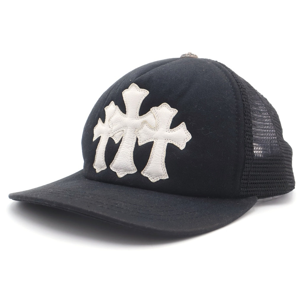 CHROME HEARTS(クロムハーツ) TRUCKER CAP トラッカーキャップ 3セメタリーハラコレザーパッチメッシュキャップ帽子 ブラック/ホワイト