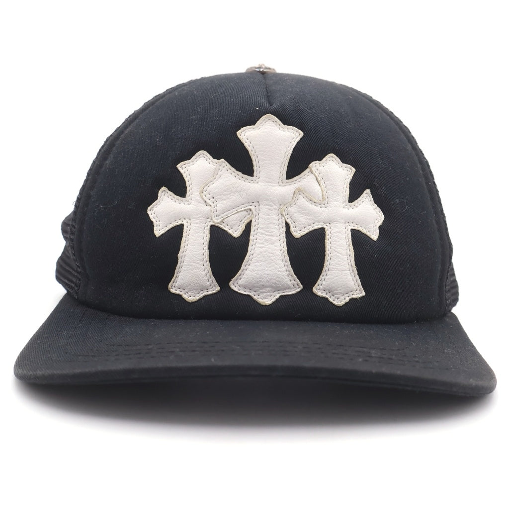 CHROME HEARTS(クロムハーツ) TRUCKER CAP トラッカーキャップ 3セメタリーハラコレザーパッチメッシュキャップ帽子 ブラック/ホワイト