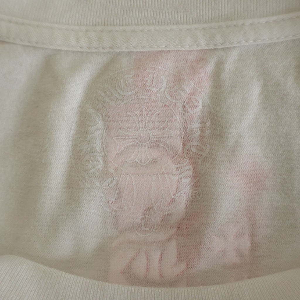 CHROME HEARTS(クロムハーツ) Neon Pink Stripe Logo ストライプロゴ プリント 長袖Tシャツ カットソー ホワイト/ピンク