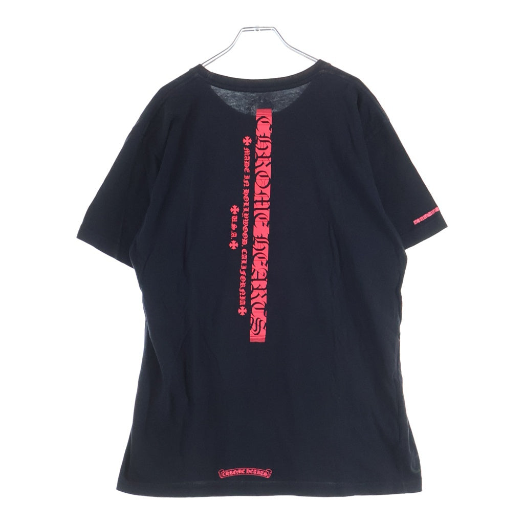 CHROME HEARTS(クロムハーツ) Neon Pink Stripe Logo ストライプロゴ プリント 半袖Tシャツ カットソー ブラック/ピンク