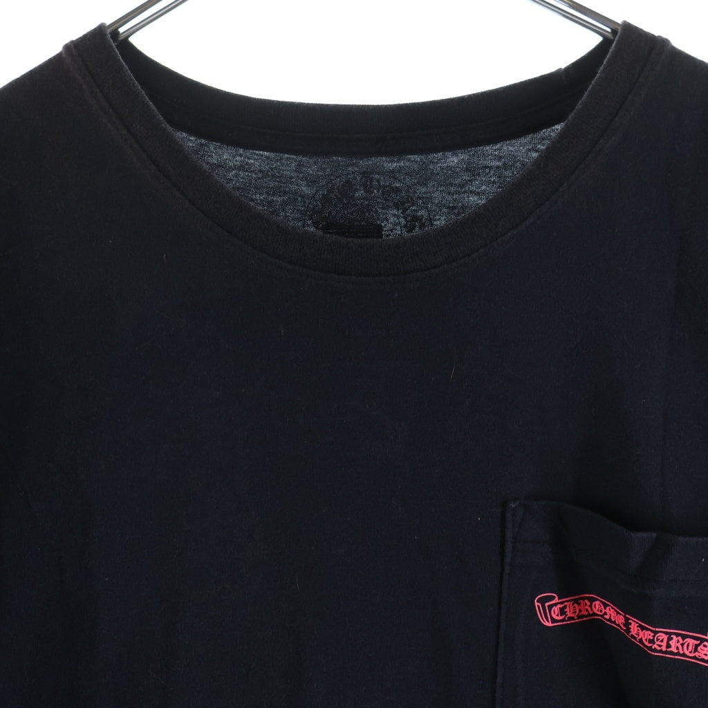 CHROME HEARTS(クロムハーツ) Neon Pink Stripe Logo ストライプロゴ プリント 半袖Tシャツ カットソー ブラック/ピンク