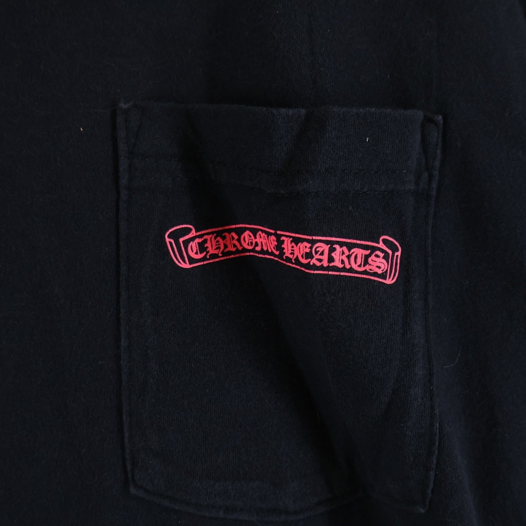 CHROME HEARTS(クロムハーツ) Neon Pink Stripe Logo ストライプロゴ プリント 半袖Tシャツ カットソー ブラック/ピンク