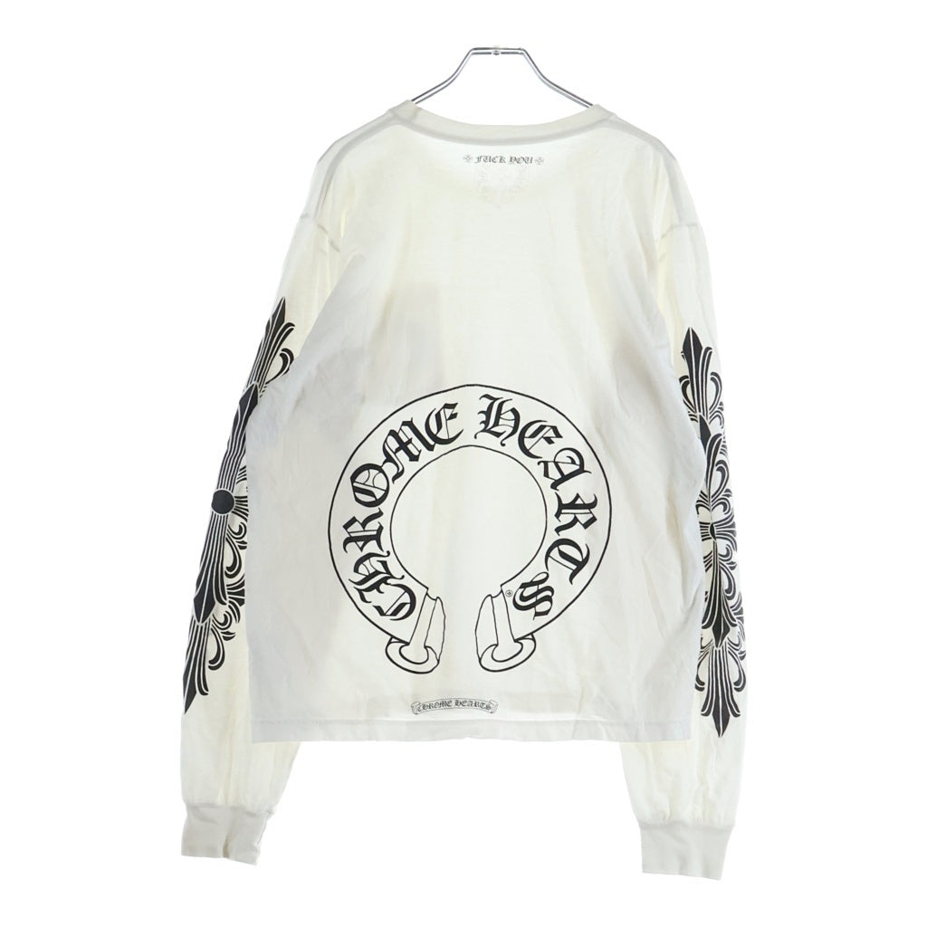 CHROME HEARTS(クロムハーツ) FLRL CRS HORSESHOE L/S バックホースシュー 袖フローラル ロングスリーブ 長袖Tシャツ カットソー ホワイト