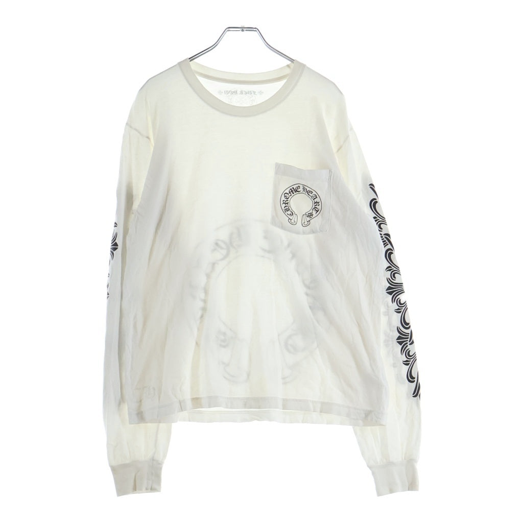CHROME HEARTS(クロムハーツ) FLRL CRS HORSESHOE L/S バックホースシュー 袖フローラル ロングスリーブ 長袖Tシャツ カットソー ホワイト