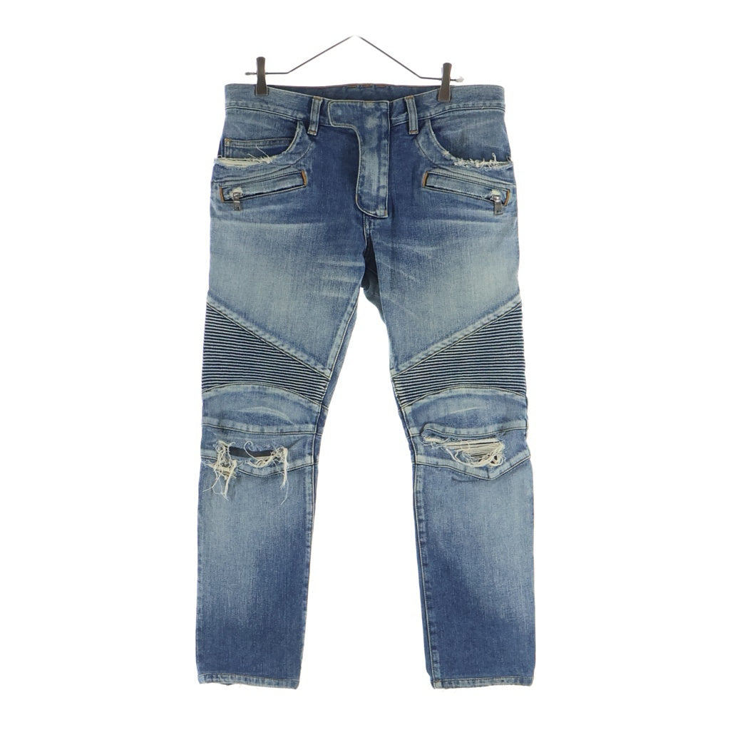 BALMAIN(バルマン) Crash Biker Jeans W5HT551C710V ダメージ加工 バイカーデニムパンツ ジーンズ インディゴ