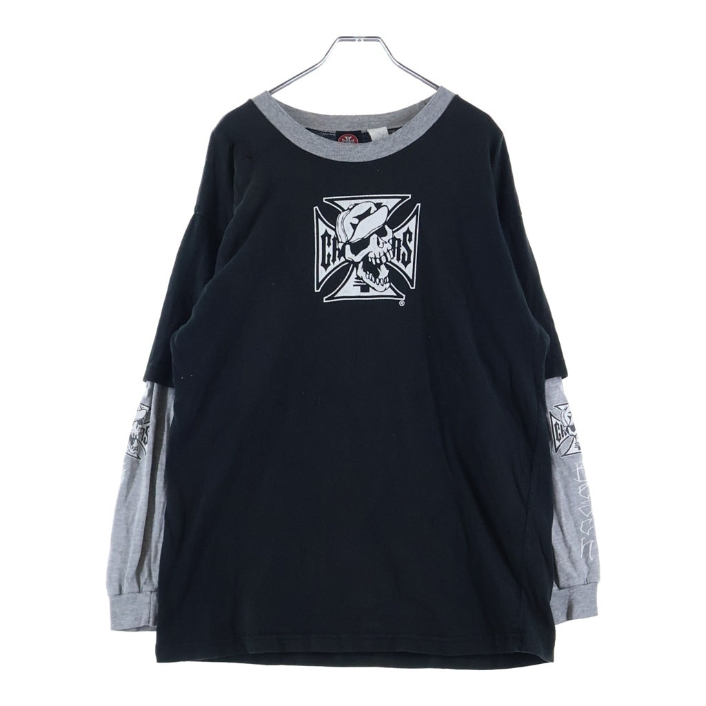 VINTAGE(ヴィンテージ) 00s WEST COAST CHOPPERS ウエストコーストチョッパーズ スカルアイアンクロス レイヤード 長袖Tシャツカットソー ブラック