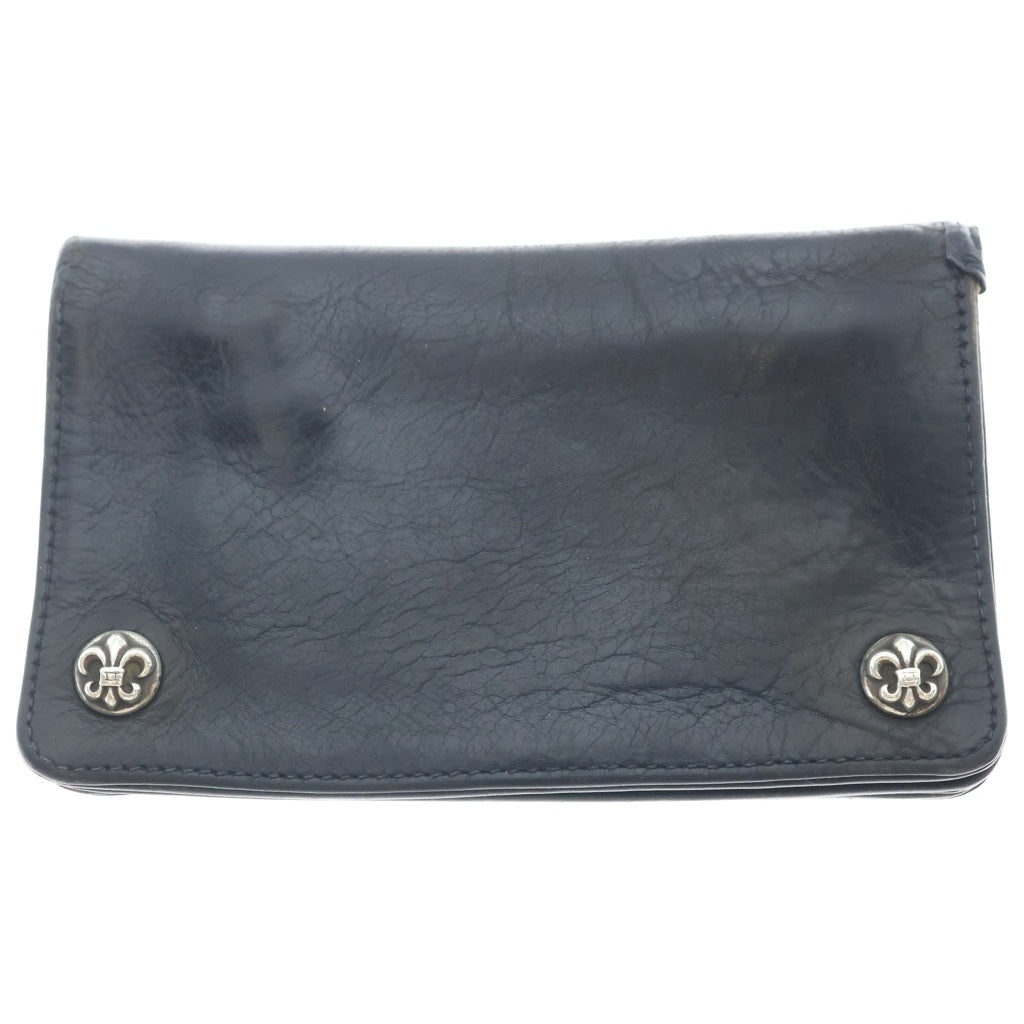CHROME HEARTS(クロムハーツ) 1ZIP BS FLEUR BUTTON WALLET 1ジップ BSフレアボタン 二つ折り財布 レザーウォレット ブラック/シルバー