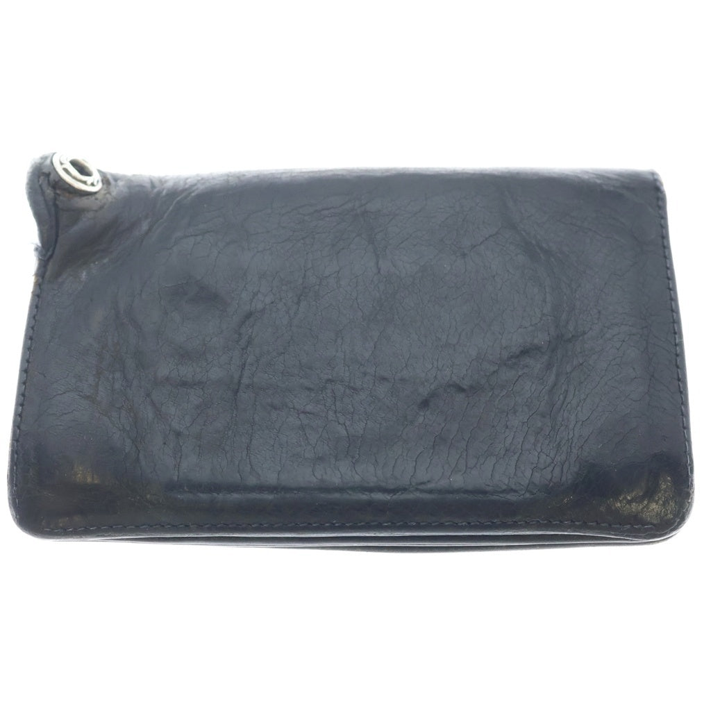 CHROME HEARTS(クロムハーツ) 1ZIP BS FLEUR BUTTON WALLET 1ジップ BSフレアボタン 二つ折り財布 レザーウォレット ブラック/シルバー