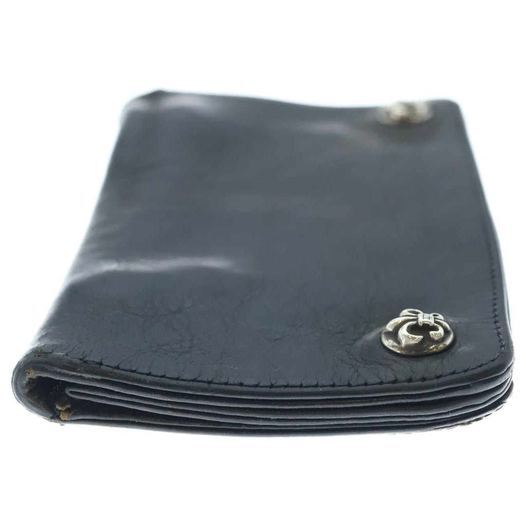 CHROME HEARTS(クロムハーツ) 1ZIP BS FLEUR BUTTON WALLET 1ジップ BSフレアボタン 二つ折り財布 レザーウォレット ブラック/シルバー
