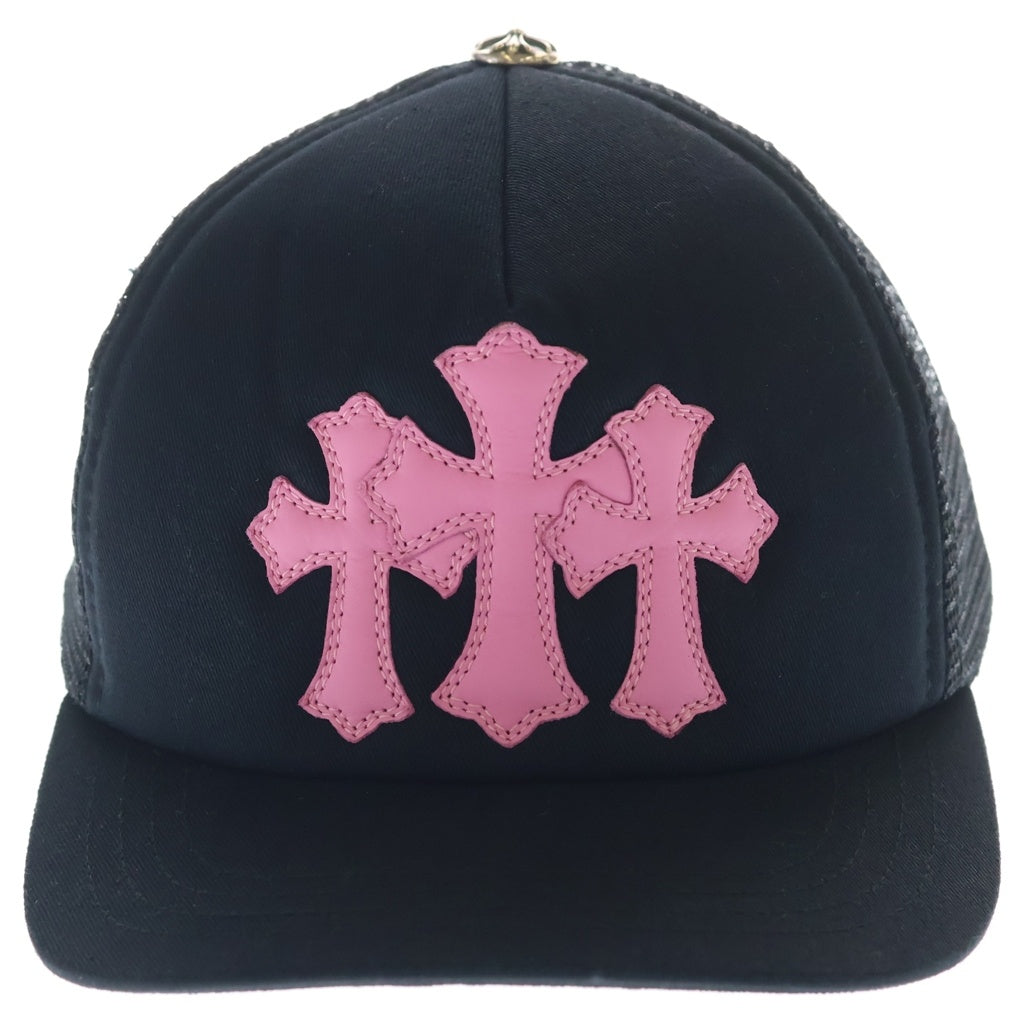 CHROME HEARTS(クロムハーツ) TRUCKER CAP トラッカーキャップ 3セメタリーレザーパッチ メッシュキャップ帽子 ピンク/ブラック