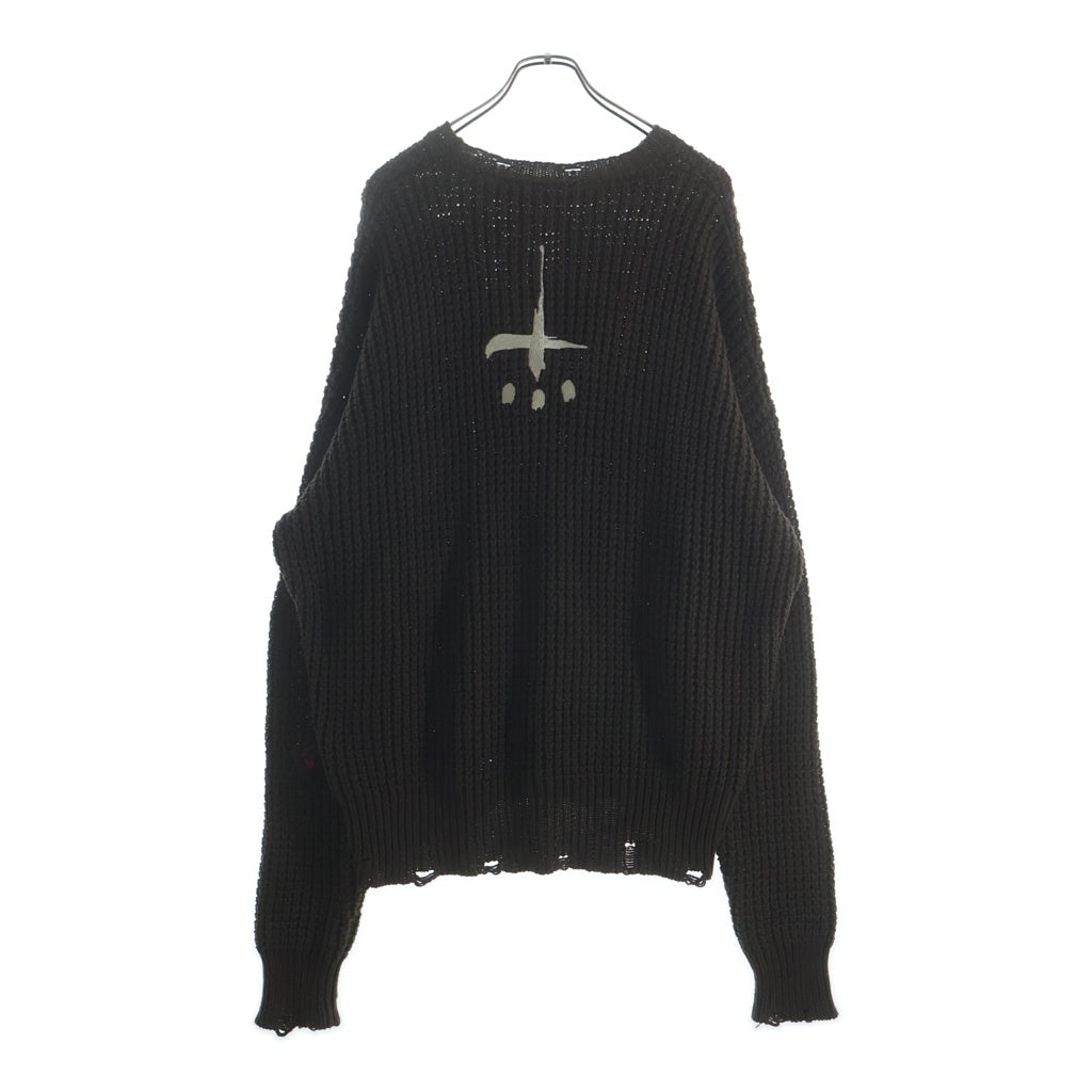 cvtvlist(カタリスト) 23AW クラッシュ加工 刺繍ロゴ オーバーサイズ ニットセーター ブラウン 2301100202