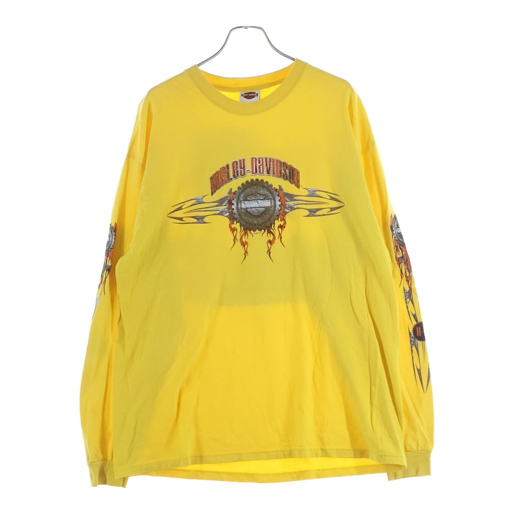 HARLEY DAVIDSON(ハーレーダビッドソン) 00s 袖ファイヤーフレイム プリント 長袖Tシャツカットソー イエロー