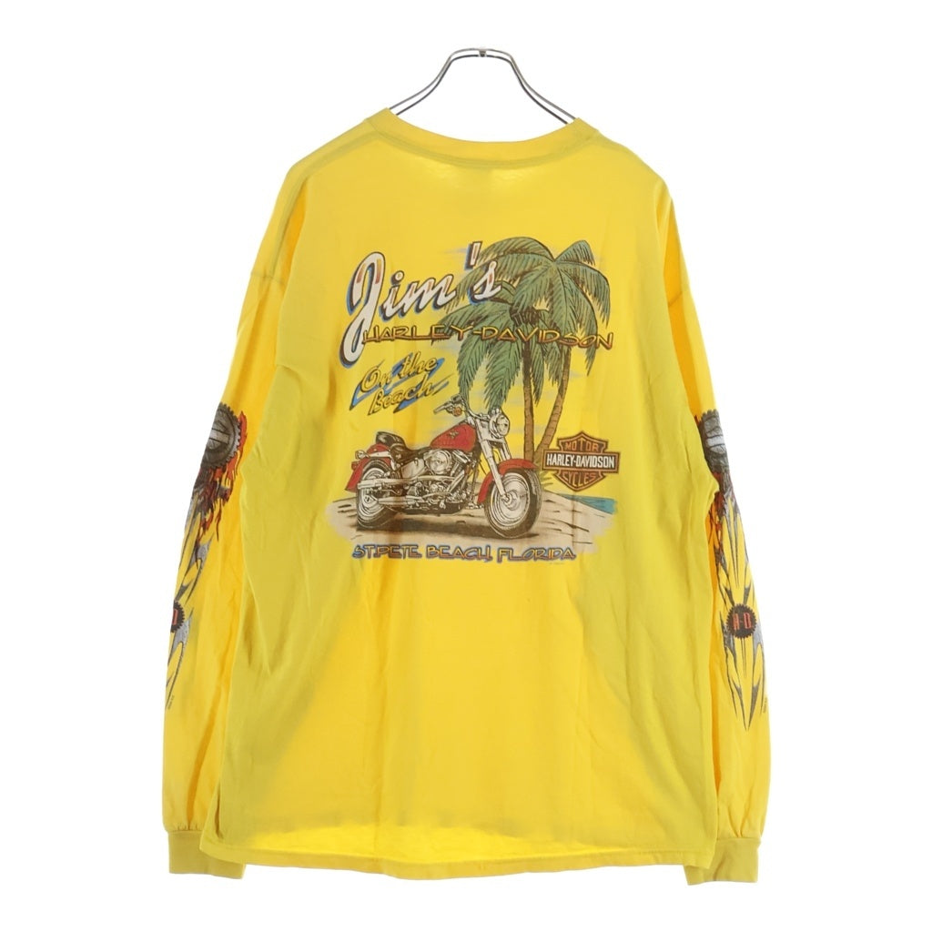 HARLEY DAVIDSON(ハーレーダビッドソン) 00s 袖ファイヤーフレイム プリント 長袖Tシャツカットソー イエロー