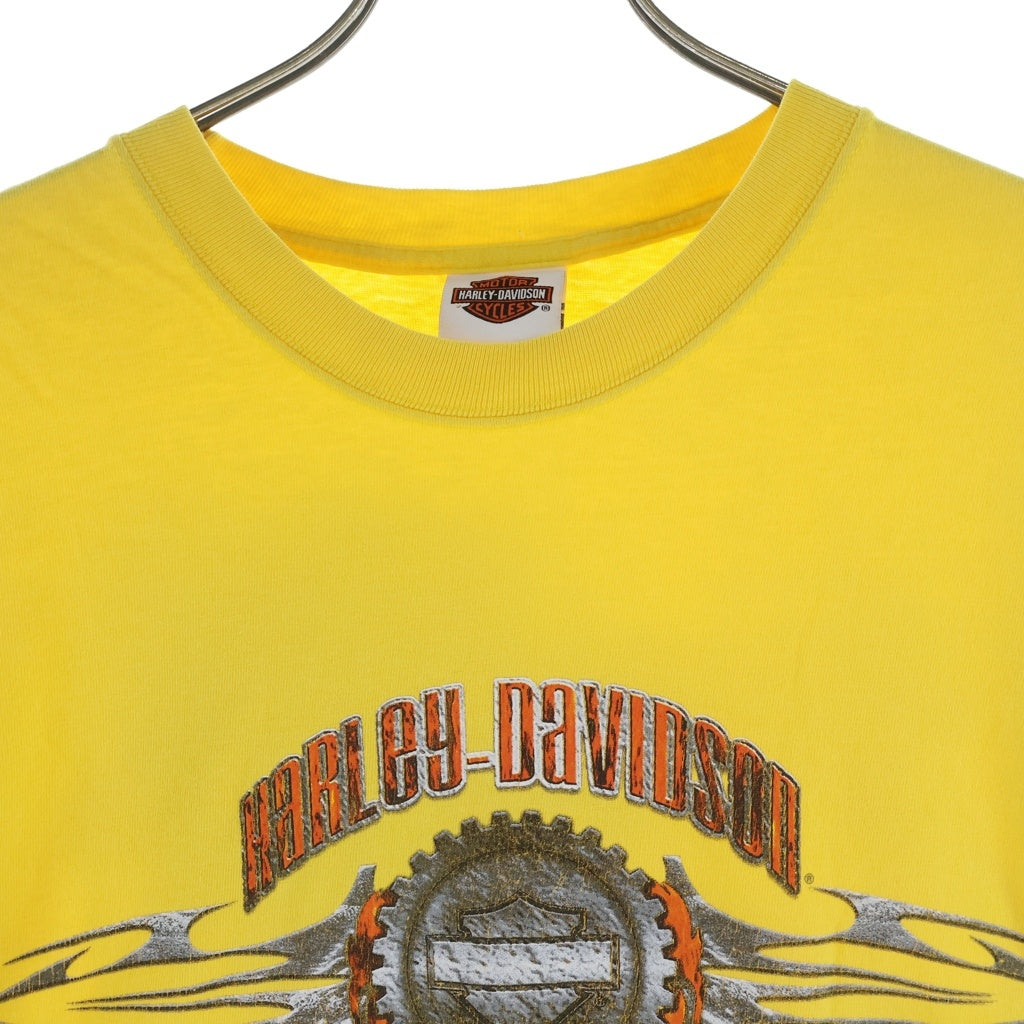 HARLEY DAVIDSON(ハーレーダビッドソン) 00s 袖ファイヤーフレイム プリント 長袖Tシャツカットソー イエロー