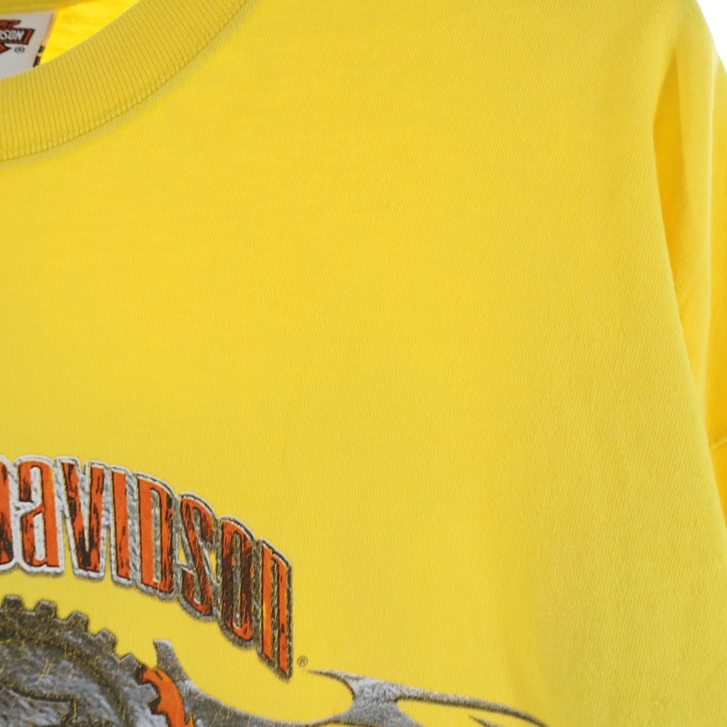 HARLEY DAVIDSON(ハーレーダビッドソン) 00s 袖ファイヤーフレイム プリント 長袖Tシャツカットソー イエロー