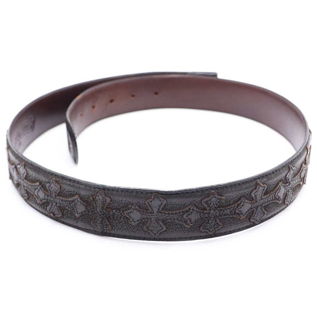 CHROME HEARTS(クロムハーツ) 1.5 STRAP CEMETERY 1.5inch セメタリークロスパッチ レザーベルト ブラック/ブラウン
